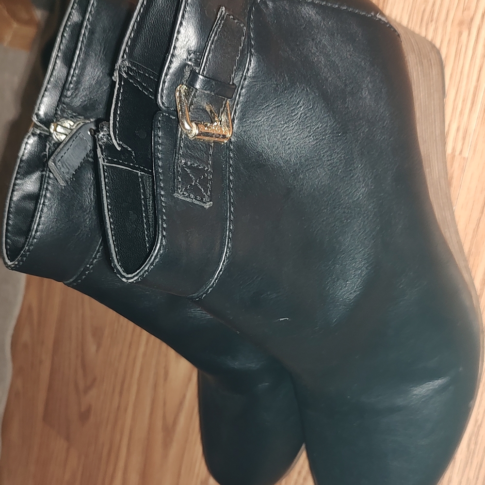 Black Ankle Boots with Gold Buckle